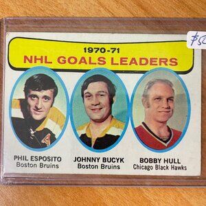 1971-72 Topps #1 Goal Leaders Phil Esposito/Johnny Bucyk/Bobby Hull
